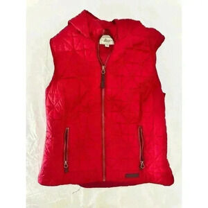 GH Bass and Co Women's Petite M Red Quilted Full Zip Up Sleeveless Vest Hood